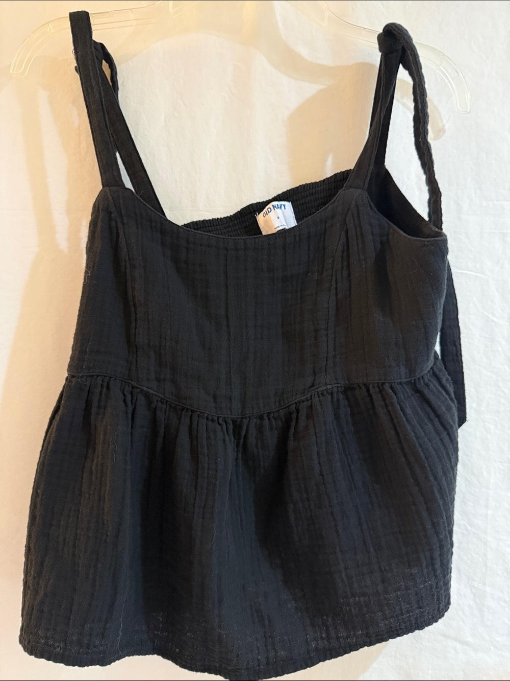 Old Navy Black Textured Peplum Tie Strap Top size Small